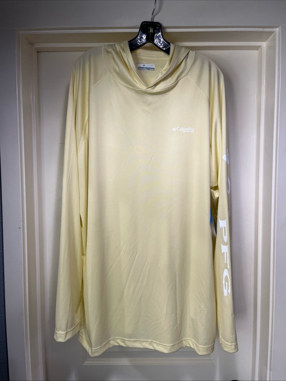Mens XL Columbia PFG Deep Waves Hoodie Yellow UPF50 Sun Protection Shirt New